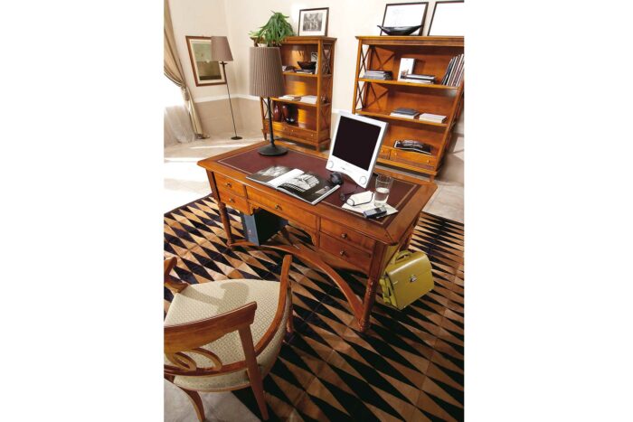 21.32 - Scrivania francese porta pc con piano in vera pelle - immagine 2