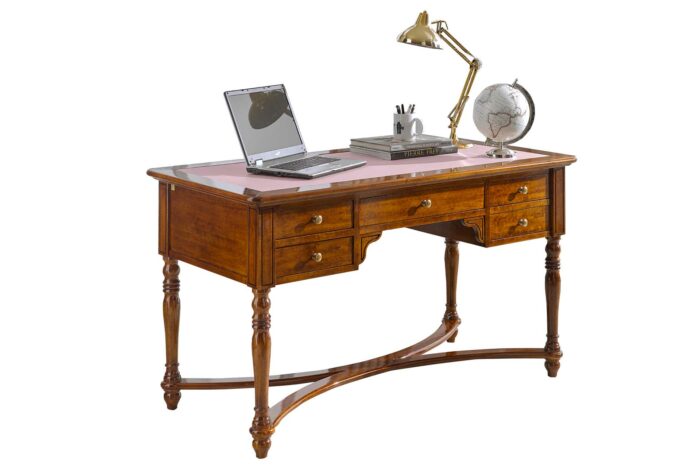 21.32 - Scrivania francese porta pc con piano in vera pelle