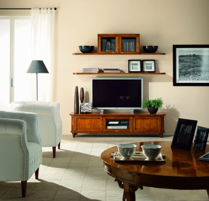 23.14 - Mobile porta tv scantonato con intarsio