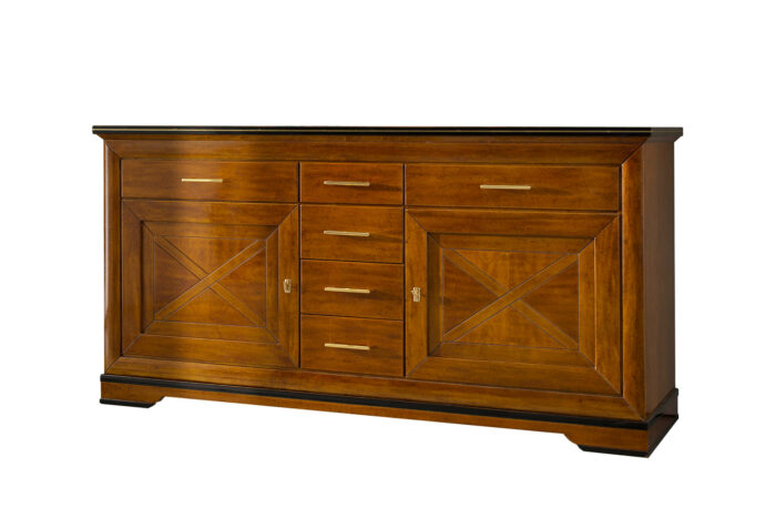 23.203 - Credenza con ante intarsiate e inserto in metallo