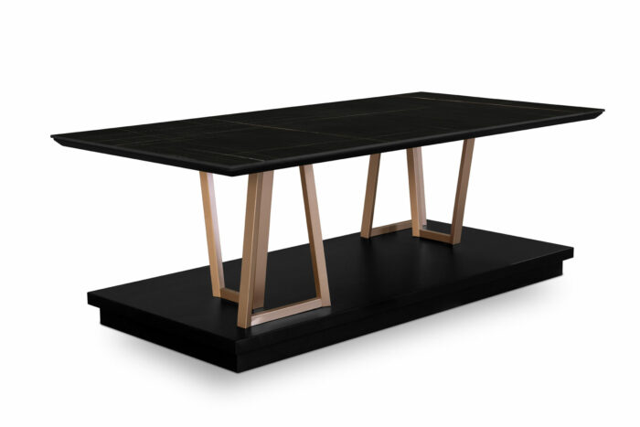 22.92 - Tavolino rettangolare top in Gres e struttura centrale in finitura metallizzata dalla particolare forma geometrica. - immagine 2