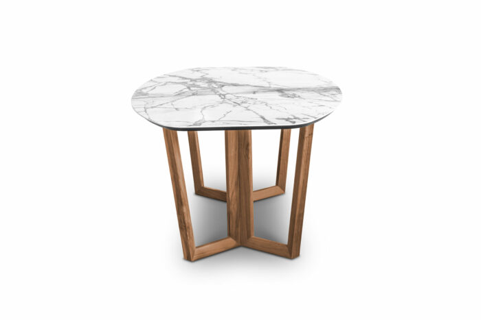 22.97 - Tavolo da pranzo con elegante top in Gres e con due gamboni in legno di Noce Canaletto - immagine 2