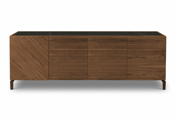 23.209 - Credenza in legno di Noce Canaletto a quattro porte con raffinata fiammatura orizzontale e obliqua, piano Gres incastonato nella struttura. - immagine 2