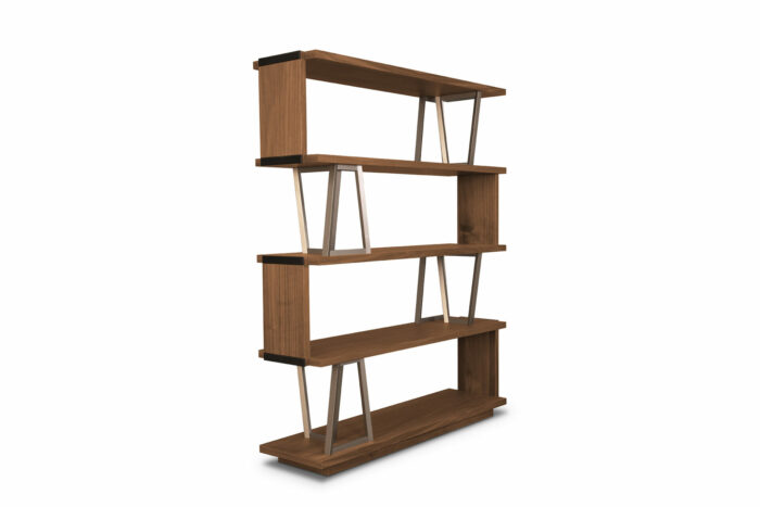 24.32 - Libreria in legno di Noce Canaletto 
da Cm 135, con particolari elementi 
geometrici in finitura metallica. - immagine 5