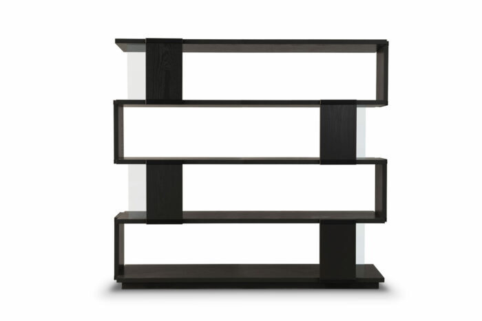 24.33 - Libreria in legno di Frassino colore Antracite da Cm 185, con vetri incastonati nella struttura.