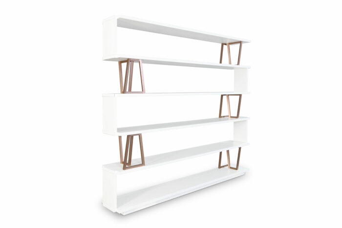 24.36 - Libreria in legno da cm 225, con particolari elementi geometrici in finitura metallica . - immagine 2