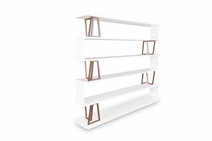 24.36 - Libreria in legno da cm 225, con particolari elementi geometrici in finitura metallica . - immagine 3