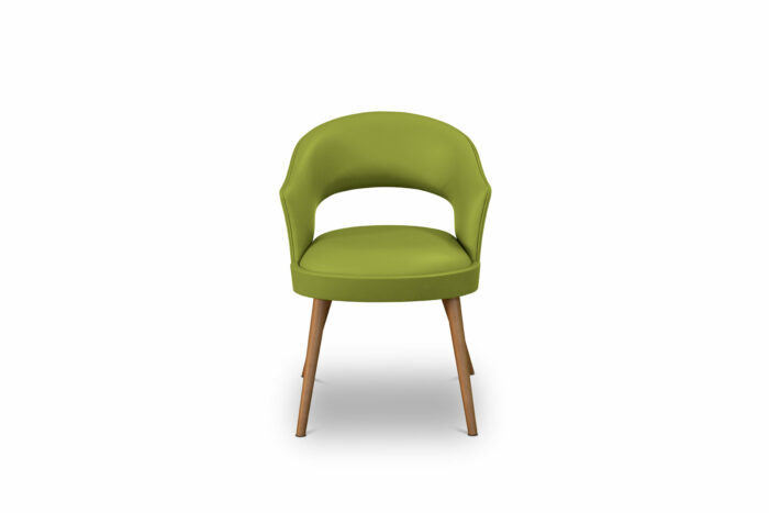 50.50 - Sedia con struttura in legno di Faggio, schienale avvolgente e rivestita in eco-pelle.